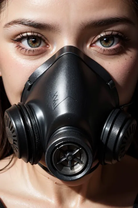 (masterpiece, best quality), ultra realistic, photorealistic,
extreme close up shot of woman wearing a gas mask, (extreme close up:1.4)