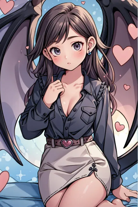 (masterpiece, best quality), intricate details,
1girl, <lora:Ghostrick_Socuteboss:0.8> ghostrickscb, long sleeves,heart, wings, barefoot
<lora:android18test:0.8> belt, black legwear, black shirt, breast pocket, cleavage, collarbone, denim, denim skirt, high-waist skirt, jewelry, long sleeves, pocket, shirt, shirt tucked in, skirt, striped, striped sleeves, waistcoat,,