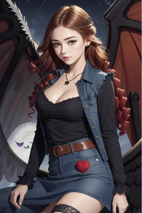 (masterpiece, best quality), intricate details,
1girl, <lora:Ghostrick_Socuteboss:0.8> ghostrickscb, long sleeves,heart, wings, barefoot
<lora:android18test:0.8> belt, black legwear, black shirt, breast pocket, cleavage, collarbone, denim, denim skirt, high-waist skirt, jewelry, long sleeves, pocket, shirt, shirt tucked in, skirt, striped, striped sleeves, waistcoat,,