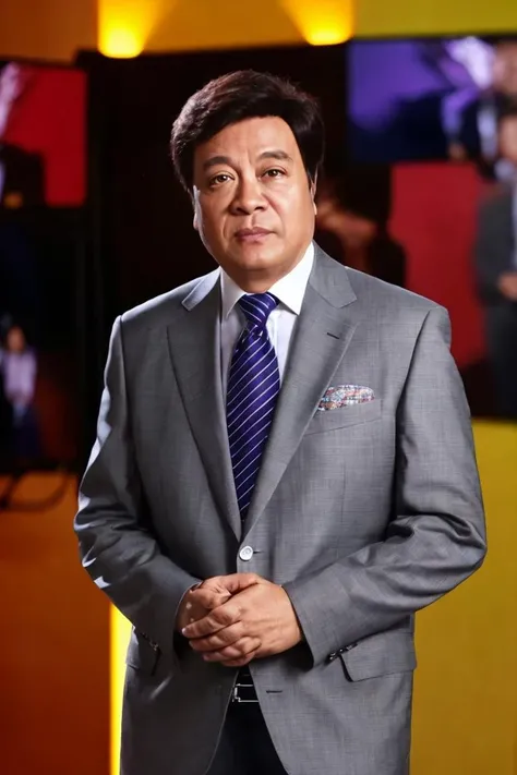(Masterpiece), (Best Quality: 1.0), (Ultra High Resolution: 1.0), Detailed Illustration, 8K, 1Boy, Anime Boy, Chubby, Chubby, Chubby, Blue Suit Wearing, Smile, Detailed Face, Perfect Face, Anime Eyes, Detailed Eyes, Black Eyes, Glare, Detailed Hair, Short Black Hair, Hair Highlights, Very Detailed, Anime Style, Soft Light