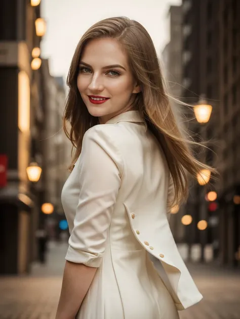 cinematic film still RAW photo of HannaNoMake, smiling, red lips, blonde straight hair, business dress, (looking at viewer:1.1), <lora:backlight_slider_v10:1.2>, <lora:epiCRealismHelper:1>, <lora:skin_tone_slider_v1:-1>,  modern empty street at night background, 8K, 16k, uhd, dslr, best quality, high quality, realistic, photo-realistic, ultra-detailed, <lora:HannaNoMake:1>,  PA7_Portrait-FL . shallow depth of field, vignette, highly detailed, high budget, bokeh, cinemascope, moody, epic, gorgeous, film grain, grainy