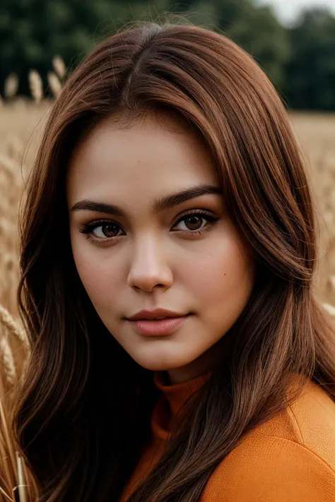 photo of beautiful (1valaw1:0.99), a woman with perfect hair, wearing Light Orange (hev suit:1.1), (field of wheat:1.1), (closeup portrait), modelshoot style, (extremely detailed CG unity 8k wallpaper), professional majestic photography, (Leica M6 Camera), 24mm, exposure blend, hdr, faded, extremely intricate, High (Detail:1.1), Sharp focus, dramatic, soft cinematic light, (looking at viewer), (detailed pupils), 4k textures, elegant, ((((cinematic look)))), soothing tones, insane details, hyperdetailed, low contrast, (epicPhoto)