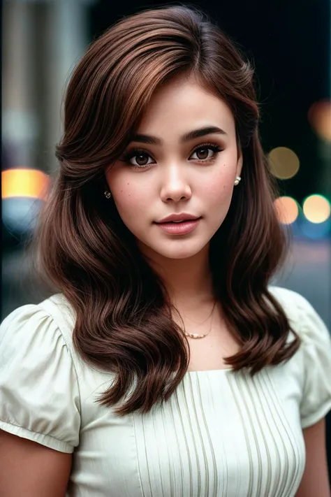 photo of (1valaw1:0.99), closeup portrait, perfect hair, hair upsweep updo, posing, (color photo, dress), polaroid frame, 160mm f/8, 1/10s, ISO 25, ((tintype)), (analog, film, film grain:1.3), ((on a Moscow street, night, gritty)), 80s, ((detailed eyes)), (seductive pose), epicPhoto