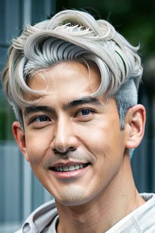 ((((1boy ,Face facing lef, look side, medium shot, white short hair  color :1.5)))),(8k, RAW photo, best quality, masterpiece:1.2), (realistic, photo-realistic:1.4), (extremely detailed CG unity 8k wallpaper) , ((  smile close up shot portrait of a charming Horsen posing for shang yoon magazine in light blue, in the style of deconstructed tailoring, close up, rounded, precisionist, limited color range, duckcore, celestial :1.4)),((super biggest muscle chest )), ((muscular arms and a broad chest, strong, athletic, muscle:1.3 )), hyper detailed, soft lighting, strong backlight, beautiful lighting , hyperreal, front shot, ((random photorealistic full pose :1.3)),(day scene:1.2) 4k, cinematic, widescreen, zoom out, intricate detail, finely detailed, hyper detailed, insane details, centered, epic composition, smooth, extreamly realistic, cenematic, attractive beautiful, hyper realistic, photographed by Canon EOS 6D Mark II RF