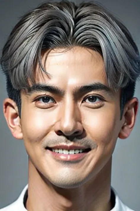 ((((1boy ,Face facing lef, medium shot, light gray short hair  color :1.5)))),(8k, RAW photo, best quality, masterpiece:1.2), (realistic, photo-realistic:1.4), (extremely detailed CG unity 8k wallpaper) , ((  smile close up shot portrait of a charming Horsen posing for shang yoon magazine in light blue, in the style of deconstructed tailoring, close up, rounded, precisionist, limited color range, duckcore, celestial :1.4)),((super biggest muscle chest )), ((muscular arms and a broad chest, strong, athletic, muscle:1.3 )), hyper detailed, soft lighting, strong backlight, beautiful lighting , hyperreal, front shot, ((random photorealistic full pose :1.3)),(day scene:1.2) 4k, cinematic, widescreen, zoom out, intricate detail, finely detailed, hyper detailed, insane details, centered, epic composition, smooth, extreamly realistic, cenematic, attractive beautiful, hyper realistic, photographed by Canon EOS 6D Mark II RF