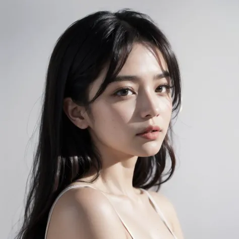 portrait of a girl, simple white background, 8k, raw photo