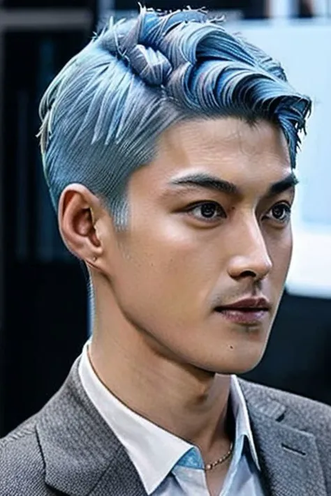 ((((1boy , medium shot, light blue hair color :1.5)))),(8k, RAW photo, best quality, masterpiece:1.2), (realistic, photo-realistic:1.4), (extremely detailed CG unity 8k wallpaper) , (( close up shot portrait of a charming Horsen posing for shang yoon magazine in light blue, in the style of deconstructed tailoring, close up, rounded, precisionist, limited color range, duckcore, celestial :1.4)),((super biggest muscle chest )), ((muscular arms and a broad chest, strong, athletic, muscle:1.3 )), hyper detailed, soft lighting, strong backlight, beautiful lighting , hyperreal, front shot, ((random photorealistic full pose :1.3)),(day scene:1.2) 4k, cinematic, widescreen, zoom out, intricate detail, finely detailed, hyper detailed, insane details, centered, epic composition, smooth, extreamly realistic, cenematic, attractive beautiful, hyper realistic, photographed by Canon EOS 6D Mark II RF