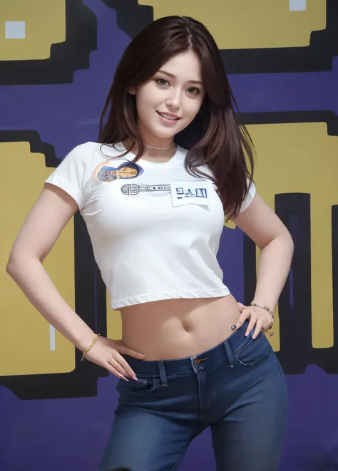 photorealistic,realistic, solo, photorealistic, best quality, ultra high res, 1girl, beautiful, masterpiece, best quality, extremely detailed face, perfect lighting,
<lyco:somibdaydance_lycor_02:1>, somibdaydance, 1girl, pants, jeans, denim, jewelry, solo, long hair, shirt, brown hair, brown eyes, looking at viewer, hand on hip, realistic, bracelet, ring, midriff, breasts, t-shirt, white shirt, lips, smile, standing, medium breasts,
<lyco:GoodHands-beta2:1.0>