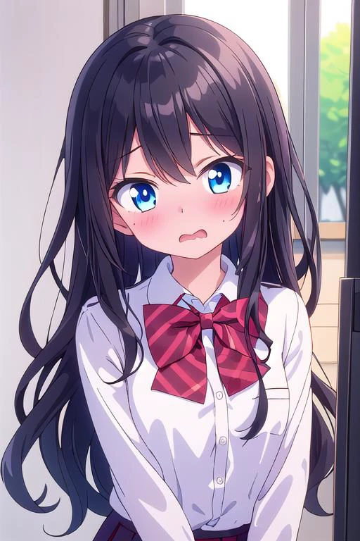 masterpiece, best quality,1girl,ite,blush,surprised,wavy mouth,open mouth,school uniform, long sleeves, red striped bowtie, white shirt,portrait,clubroom
<lora:Rin_Nanakura PseudoHarem-KK77-V2:0.7>
blue eyes, black hair,(bang),Long hair.shiny hair,anime screencap