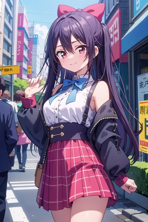insanely detailed, absurdres, ultra-highres, ultra-detailed, best quality,
1girl, solo, nice hands, perfect hands,
BREAK
jirai kei,plaid skirt, shirt, long sleeves, bow, blue skirt, white shoulder frilly shirt, outdoors, blue bow, long hair
BREAK
happy smile, laugh, closed mouth, standing,
,
cute pose, cowboy shot,
BREAK
slender, kawaii, perfect symmetrical face, ultra cute girl, ultra cute face, ultra detailed eyes, ultra detailed hair, ultra cute, ultra beautiful,
BREAK
in harajuku, shibuya, tokyo, street, crowd, cityscape,
BREAK
medium breasts,
(black hair, red eyes), hair between eyes
