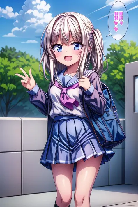 masterpiece,best quality, <lora:GoodHands-vanilla:0.7>,girl ,blush,outdoor, uniform,sunburn,evil smile,open mouth<lora:hyperdetailer_v080:1> <lora:kam:1>leg,speech bubble,comic