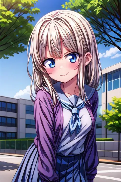 masterpiece,best quality, <lora:GoodHands-vanilla:0.7>,girl ,blush,outdoor,elementary school uniform,sunburn ,leaning forward,evil smile<lora:hyperdetailer_v080:1> <lora:kam:1>
