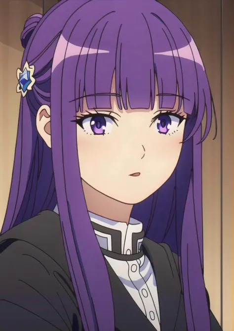 <lora:ç å½é£:0.8>,guofeng,
<lora:è²ä¼¦1Ve:0.8>,1girl,solo,purple hair,long hair,purple eyes,blunt bangs,sidelocks,half updo,bright pupils,hair ornament,HDR,UHD,8K,best quality,