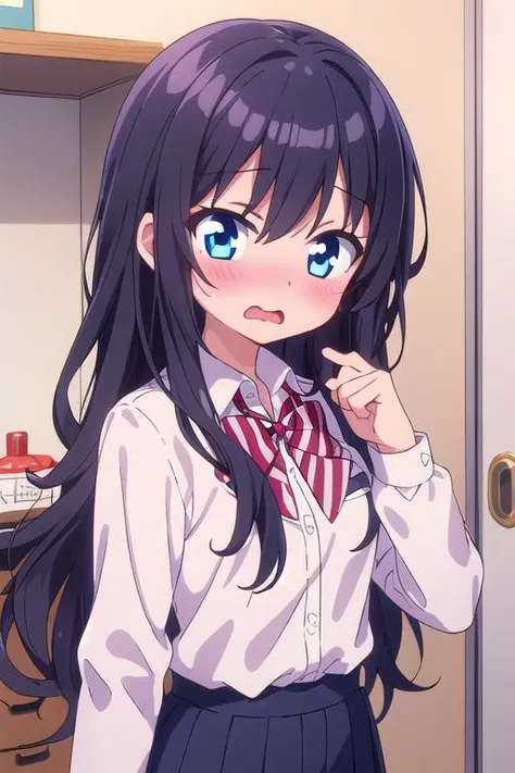 masterpiece, best quality,1girl,ite,blush,surprised,wavy mouth,open mouth,school uniform, long sleeves, red striped bowtie, white shirt,portrait,clubroom
<lora:Rin_Nanakura PseudoHarem-KK77-V2:0.7>
blue eyes, black hair,(bang),Long hair.shiny hair,anime screencap
