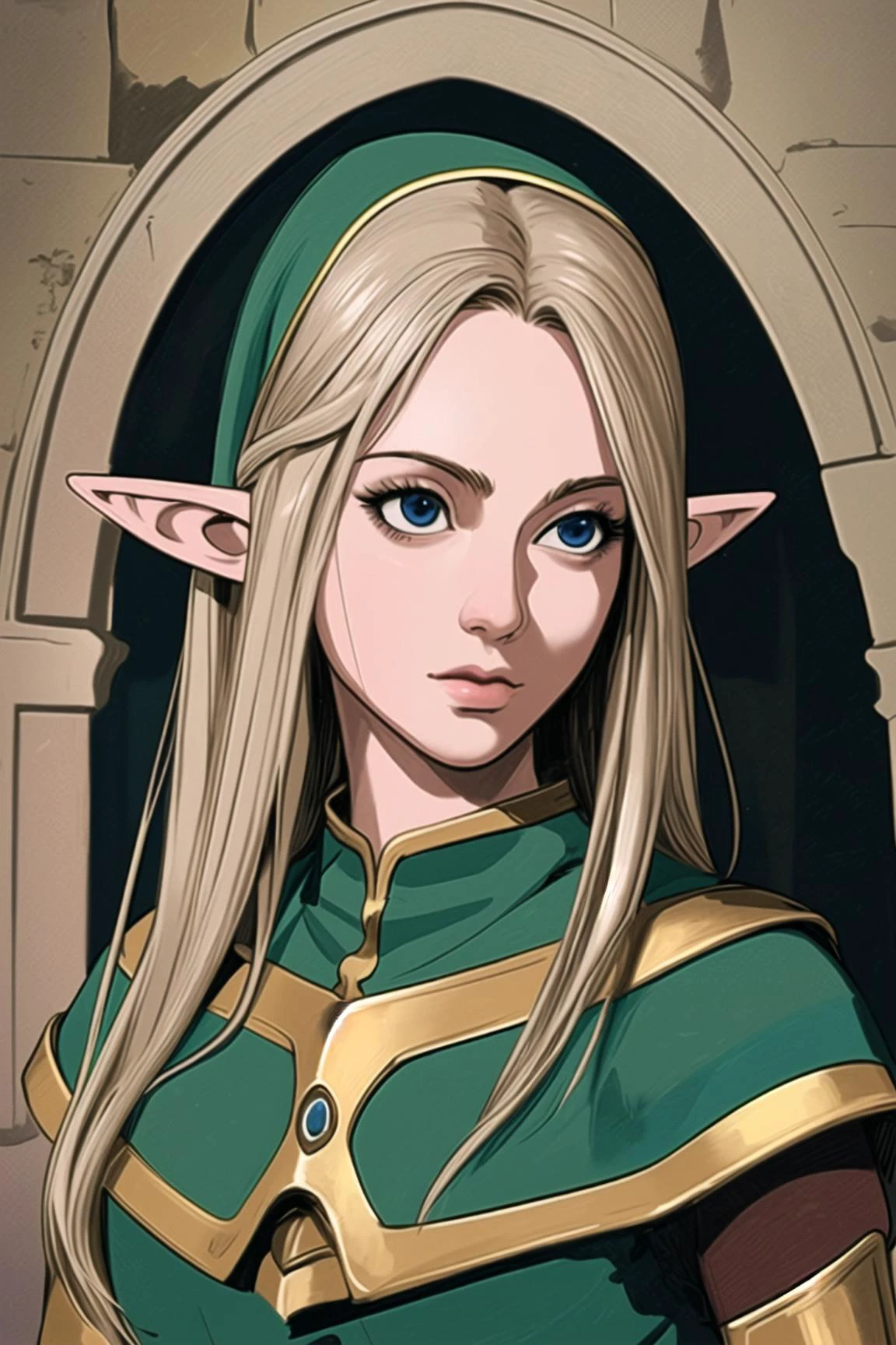 (masterpiece, best quality), elf ,realistic, character concept; medieval aesthetic, color manga