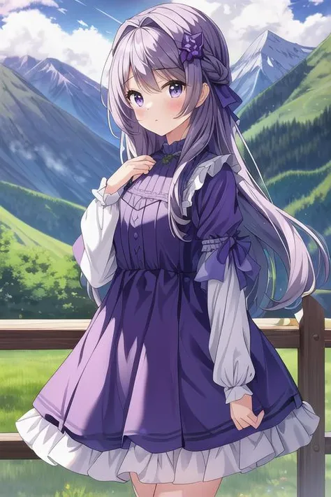 ,masterpiece, best quality,ultra detail, <lora:anmnr01:0.3> <lora:add_detail:0.5>,<lora:GoodHands-vanilla:0.8>,1girl.Violet Dress, <lora:Violet Dress by Stable Yogi:0.7>outdoor,mountain