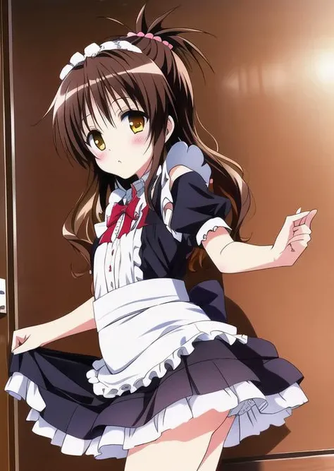 masterpiece, best quality, <lyco:mikan_v1_locon:0.7>,yuuki mikan,yo,maid outfit,miniskirt,curtsey.<lora:GoodHands-vanilla:0.8> <lora:anmnr01:0.3> <lora:add_detail:0.5>,stylish angle,