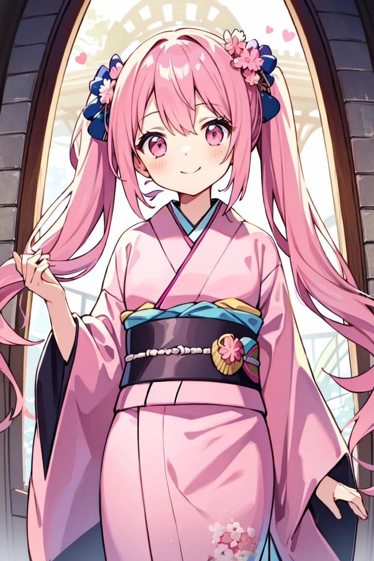(masterpiece:1.2),best quality,perfect anatomy,extremely detailed,
BREAK,
cute girl,shiny skin,small eyes,light smile,solo,twintails,very long hair,
lovely big eyes,cute eyes,(pink eyes:1.4),(pink hair:1.4),
BREAK,
(pink kimono:1.5),
BREAK,
sakura,flower,castle,
BREAK,
looking at viewer,
BREAK,