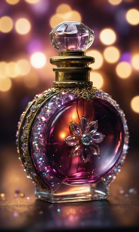 extremely detailed, extreme closeup, old perfume bottle, plum glowing glass, tons of sparkling tiny lights, sharp focus, bokeh, hires, <lora:Art_Deco_Style_SDXL:0.7> <lora:SDXLFaeTastic2400:0.6>