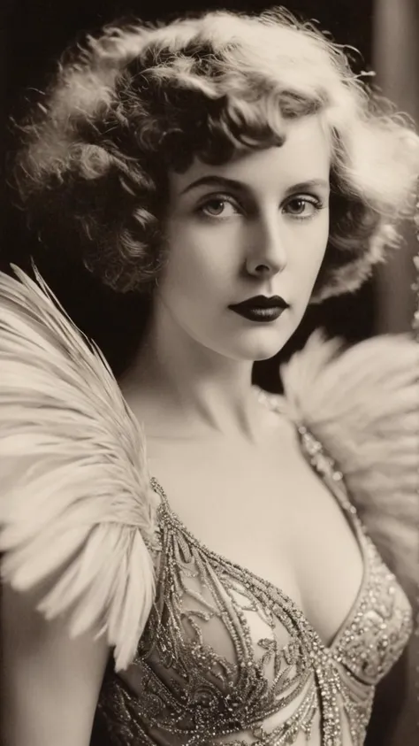 Masterpiece, close up, Portrait of a luxury woman by Alfred Cheney Johnston, Kati Horna, insanely detailed, soft volumetric lighting, Perfect composition, Art deco, captivates with sharp focus, depth of field, studio photo quality <lora:lith_Agfa_Geveart_Brovira_BW22a_SDXL:0.5>