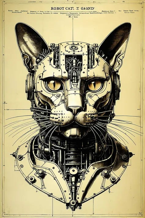 best quality, high quality, detailed schematic, (realistic, photorealistic, absurdres:1.2), robot giant cat head, steam, realistic, highly detailed ink illustration,photographed by august sander, <lora:tbh250-sdxl:0.2> style of Perspective drawing <lora:Low-key lighting Style:0.3> Low-key lighting Style <lora:tbh249-sdxl:0.2> style of Patent drawing