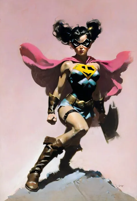 score_9, score_8_up, score_7_up, score_6_up, score_5_up, score_4_up , <lora:FrankFrazetta:.6>
a painting of a superhero girl, Frazetta, empty background, skinny, upper body, close on face, action pose, superhero suit, modern , skinny, cute, pink, skirt, pigtails