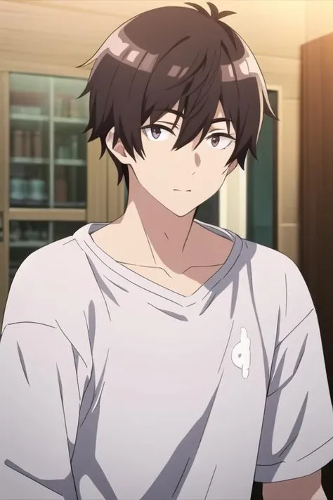 masterpiece, best quality, high quality, 1boy, solo, male focus, looking at viewer, upper body, <lora:fumiya_tomozaki:0.70>, fumiya_tomozaki, brown hair, hair between eyes, ,