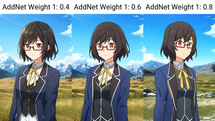 lynn, 1girl, solo, short_hair, bangs, shirt, black_hair, red_eyes, ribbon, closed_mouth, jacket, upper_body, outdoors, sky, glasses, day, neck_ribbon, blue_jacket, semi-rimless_eyewear, red-framed_eyewear, under-rim_eyewear, yellow_ribbon, mountain
