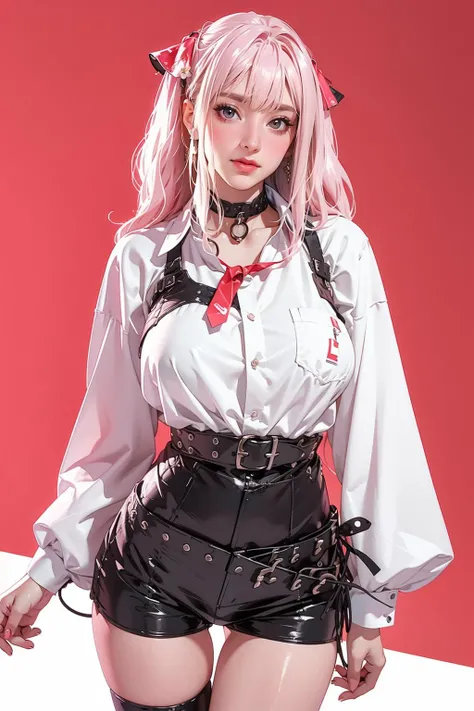 from below, random pose, (Thin type:1.8),(large breasts),(wearing glasses:1.5),(half color hair black and pink:1.5),(random hairstyle),(Highest image quality, (8K), Ultra-realistic, Best Quality, High quality, High Definition, high quality texture, high detailing, Beautiful detailed, fine detailed, extremely details CG, Detailed texture, realistic representation of face, masterpiece, presence)