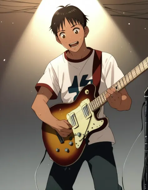 score_9,  score_8_up, score_7_up, source_anime, <lora:izumi-maho-koyuki-ponyxl:1> koyuki, 
1boy, male focus, solo, stage, guitar, sweat, excited