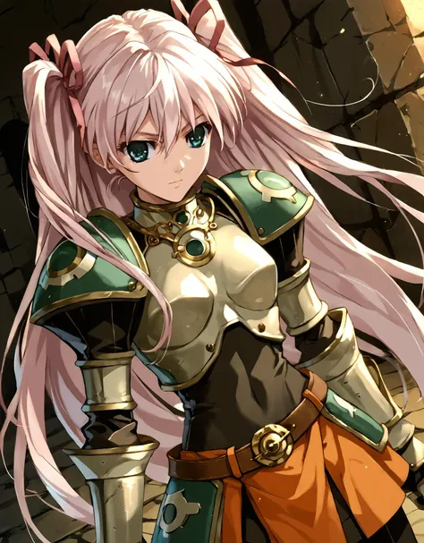 <lora:suvia2>,1girl,solo,armor,pink hair,hair ribbon,breastplate,twintails,green eyes,belt,very long hair,gauntlets,bodysuit,skirt,
score_9,score_8_up,score_7_up,best quality,masterpiece,source_anime BREAK dungeon,(skinny:1.2),(fullbody:1.5),
<lora:add-detail-xl:2.4>,<lora:sdxl_lightning_4step_lora:0.8>,eye-contact,eyeball,<lora:Misaki Kurehito_XL_PONY:0.6>,dynamic_angle,