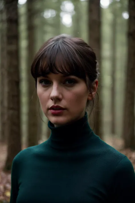 A stunning intricate full color portrait of tsw , wearing a dark green turtleneck, epic character composition, by ilya kuvshinov, alessio albi, nina masic, sharp focus, natural lighting, subsurface scattering, f2, 35mm,<lyco:TaylorSwift-RealVision-V1.0:1.0>