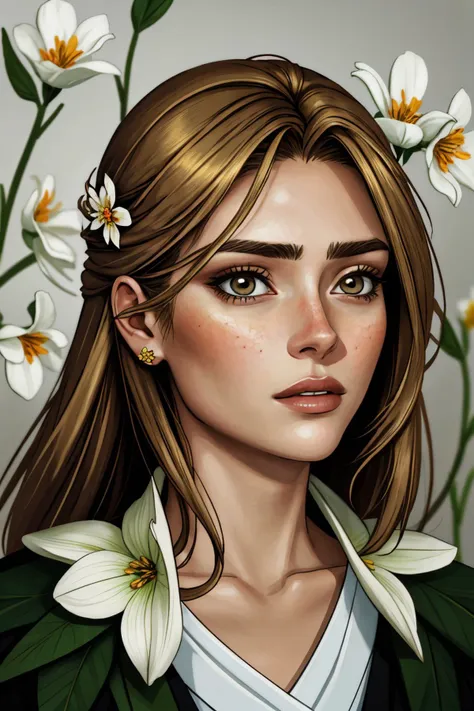 mosaic style portrait of realistic photo of <lora:sd15_lora_AnnaVonKlinski_96_v1:.9> AnnaVonKlinski with dirty blonde highlights, face, eyes, flower symbols