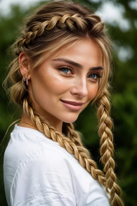 romantic style, dramatic, emotional, nature, highly detailed, photo of <lora:sd15_lora_AnnaVonKlinski_96_v1:.9> AnnaVonKlinski with dirty blonde highlights, focus on eyes, close up on face, smiling, wearing jewelry, light magenta hair styled as rope braid,