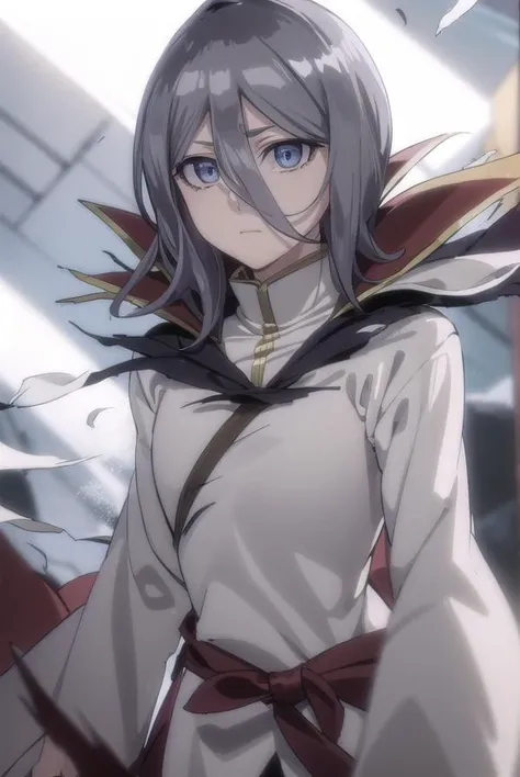rukiakuchiki, <lora:rukia kuchiki movie3-lora-nochekaiser:1>,
dark rukia kuchiki, kuchiki rukia, short hair, grey hair, hair between eyes, (grey eyes:1.5),
BREAK cape, robe, white robe, high collar, long sleeves, torn clothes,
BREAK outdoors,
BREAK looking at viewer,
BREAK <lyco:GoodHands-beta2:1>, (masterpiece:1.2), best quality, high resolution, unity 8k wallpaper, (illustration:0.8), (beautiful detailed eyes:1.6), extremely detailed face, perfect lighting, extremely detailed CG, (perfect hands, perfect anatomy),