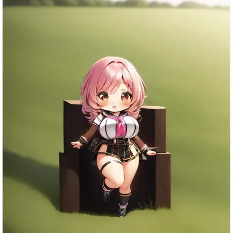 1girl,(chibi:1.5),hachinai uniform,huge breasts,plump,thick thighs,wide hips,full body,grass,high quality,high resolution,best quality,award winning,highly detailed,hyper extreme detailed <lora:hachinai_uniformV3:1>