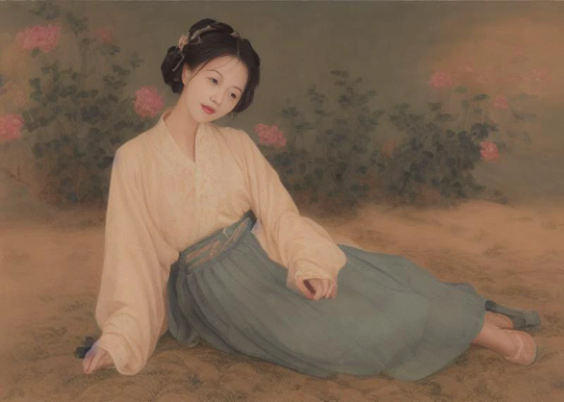 1girl,gongbi, masterpiece, perfect face, Perfect hand, black hair, (single hair bun:0.8), <lora:hanfu_v30:0.6>, <lora:gongbi2:1>, looking at viewer, (flat color:1.5),
>
