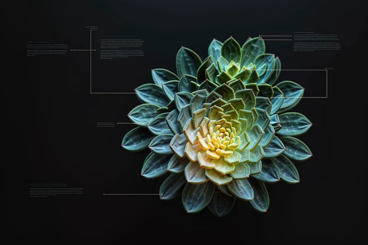 a bioluminescent succulent, black background, J_diagram <lora:J_diagram:1>