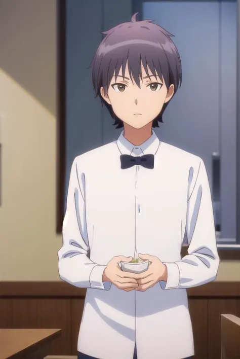 daisukehigashida, <lora:daisuke higashida s1-lora-nochekaiser:1>,
daisuke higashida, black hair, (brown eyes:1.3), male focus,
BREAK shirt, bow, pants, bowtie, black bow, waiter,
BREAK indoors, restaurant,
BREAK looking at viewer, (cowboy shot:1.5),
BREAK <lyco:GoodHands-beta2:1>, (masterpiece:1.2), best quality, high resolution, unity 8k wallpaper, (illustration:0.8), (beautiful detailed eyes:1.6), extremely detailed face, perfect lighting, extremely detailed CG, (perfect hands, perfect anatomy),