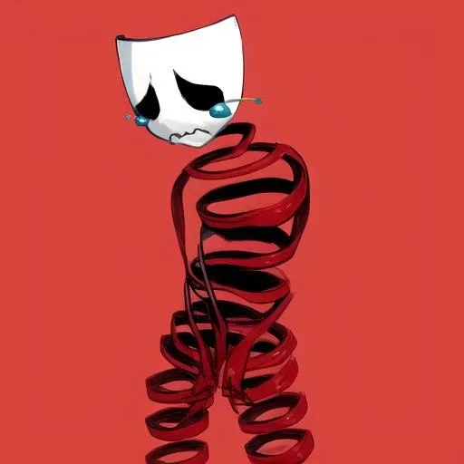 anime style, <lora:gangle-10:0.9>, gangle, mask, ribbon, sad, no gender, tears, humanoid, female, solo, simple