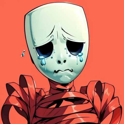<lora:gangle-10:0.8>, gangle, mask, ribbon, sad, no gender, tears, humanoid, female, solo