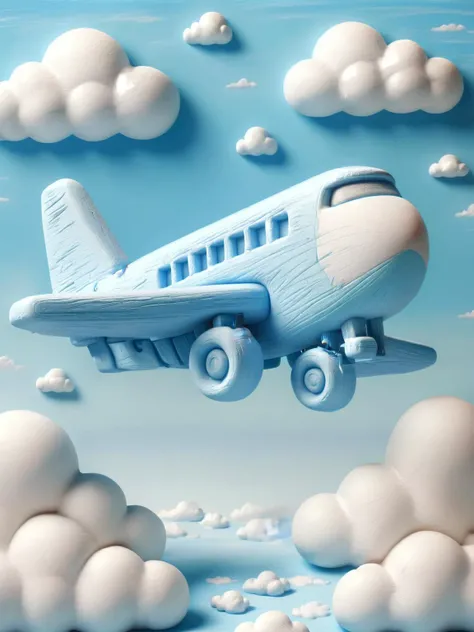 ais-crayz aeroplane in a cloudy, blue sky <lora:Kids_Crayon_Style_SDXL:1>