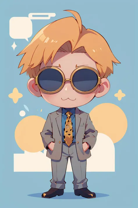 (masterpiece, best quality:1.2), chibi, solo, male focus, 1boy, NanamiBase, :3, goggles, covered eyes, grey jacket, yellow necktie, leopard print, blue shirt, collared shirt, grey pants <lora:necoarc:0.9> <lora:KentoNanami:1>