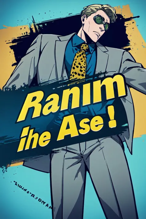 NanamiBase, goggles, grey jacket, yellow necktie, leopard print, blue shirt, collared shirt, grey pants, <lora:Char_JujutsuKaisen_KentoNanami:1>, SSBUSplashArt, <lora:Pos_SSBUSplashArt:1>