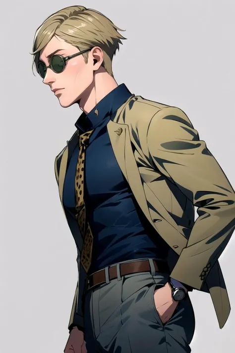 (masterpiece:1.2), (best quality), (ultra detailed), (8k, 4k, intricate),(half-body-shot),(cowboy:1.2),(highly detailed:1.2),(detailed face), (detailed background),(portrait), indoors background, <lora:CHAR-KentoNanami:0.8> KentoNanami, NanamiBase, goggles, grey jacket, yellow necktie, leopard print, blue shirt, collared shirt, grey pants, NanamiBase, goggles, blue shirt, collared shirt, suspenders, grey pants, NanamiJujutsuTech, school uniform, gakuran