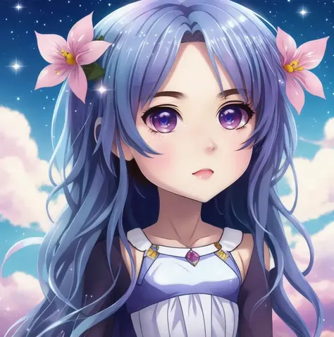 chibi, constellation, (1girl, solo:1.2), (chibi:1.3), eyeliner, eyelashes, looking at viewer, (shiny skin:0.16), (pale skin:0.33), (body blush:0.38), eyes beautiful, anime , realistic, masterpiece, best quality, still, cloud girl, floating in the sky, (close-up:1.1), bright, happy, fun, soft lighting