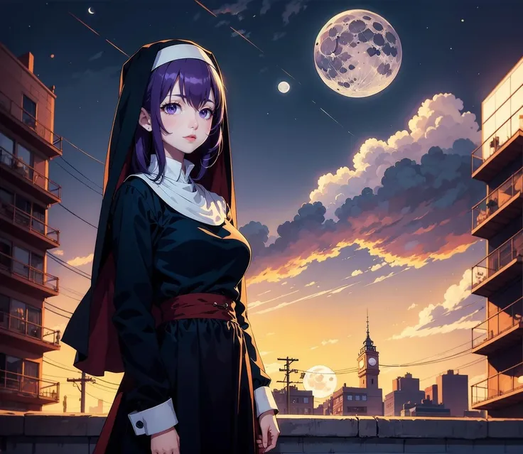 1girl, nun, in the city, night, portrait, purple hair, night, moon, cloud, sky, mysterious
<lora:Magical-10:0.65>