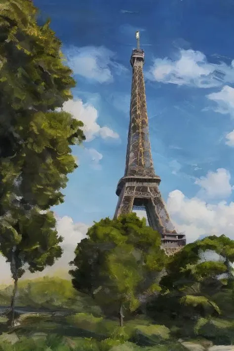 oilpainting of the eiffel tower, highly detailed, best quality, 8k,modelshoot style, dramatic lighting, rule of third