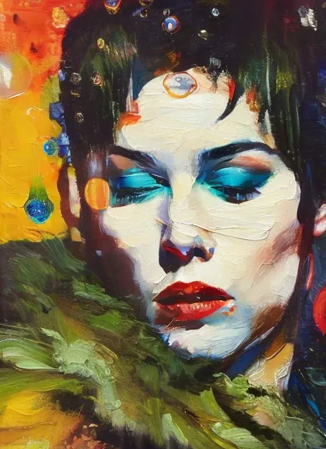 a painting by mse drunken beautiful woman as delirium from sandman, (hallucinating colorful soap bubbles), by jeremy mann, by sandra chevrier, by dave mckean and richard avedon and maciej kuciara, punk rock, tank girl, high detailed, 8k