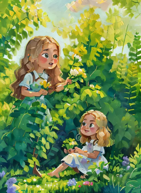 (a painting by mse) (brush strokes) (masterpiece, best quality), close up to face 1girl 18 years old with long blond hair sitting in a field of green plants and flowers, her hand under her chin, warm lighting, white dress, detaled facial features, delicate <lora:COOLKIDS_MERGE_V2.5:1>